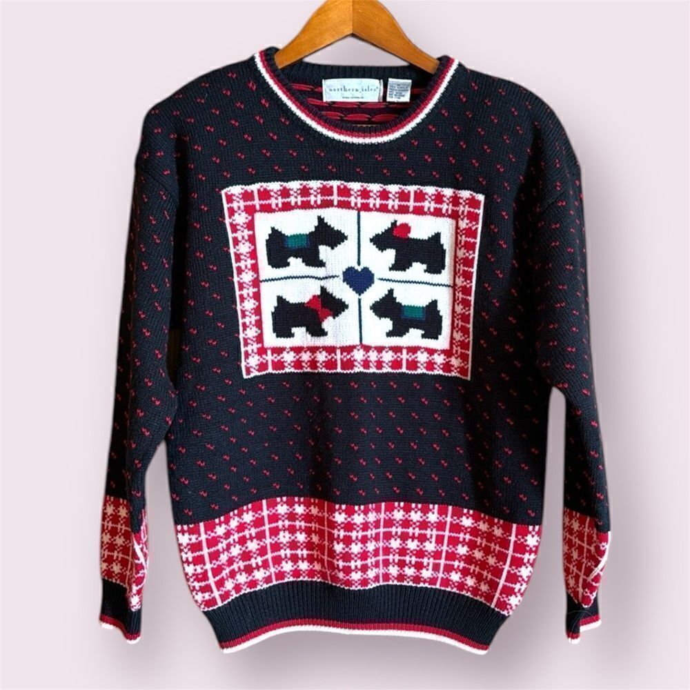 NORTHERN ISLES Vintage 80s/90s Fair Isle Scottie Dog Sweater